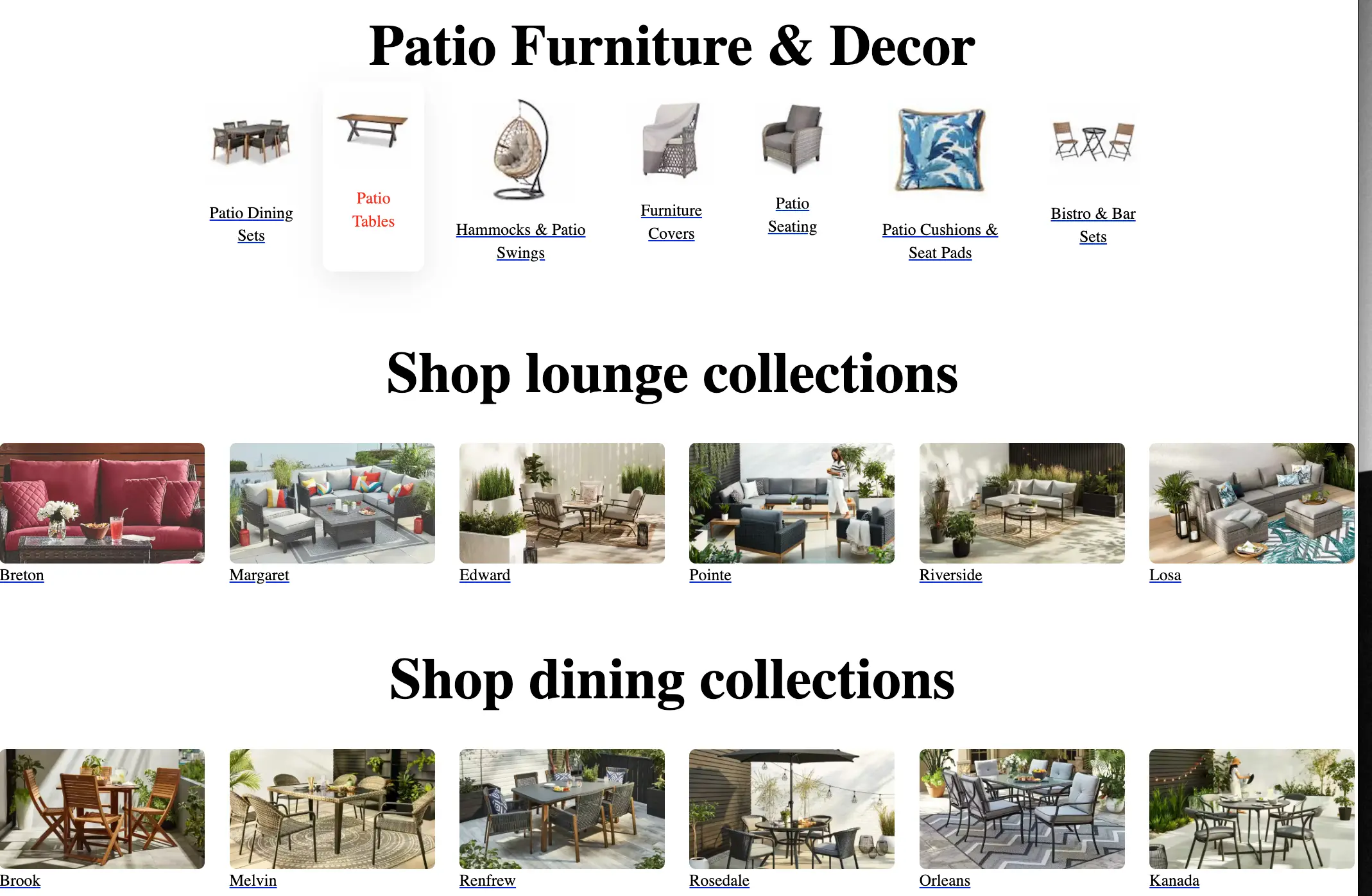 Outdoor living e-commerce UI design preview